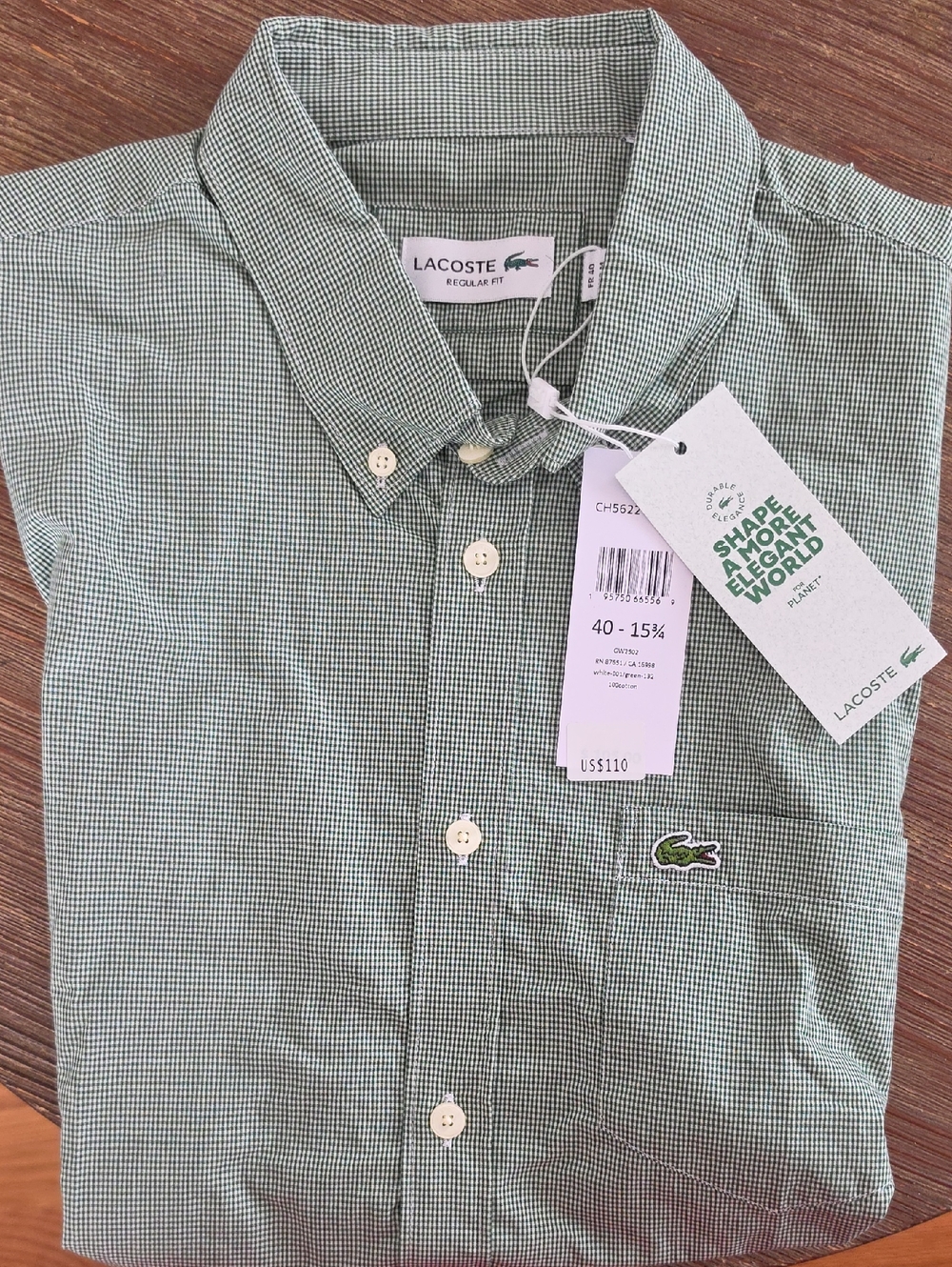Lacoste Green Micro-Check Button-Down Shirt